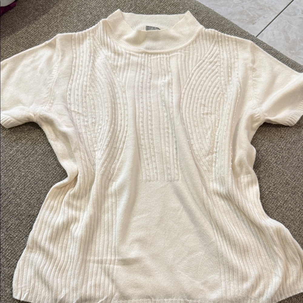 Sag Harbor Ivory Knit Top with Textured Detail